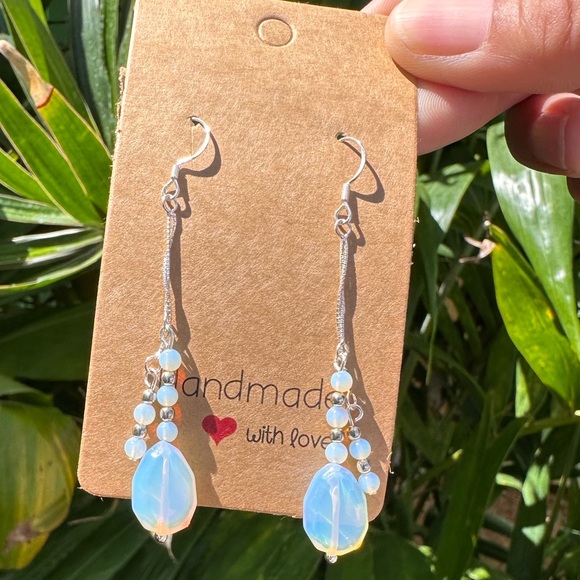 E1. Opalite Glass Sea Opal & .935 Sterling Silver Earrings Made on Maui - Picture 1 of 3
